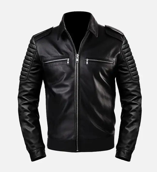 Men's Slimfit Cafe Racer Style Black Leather Jacket