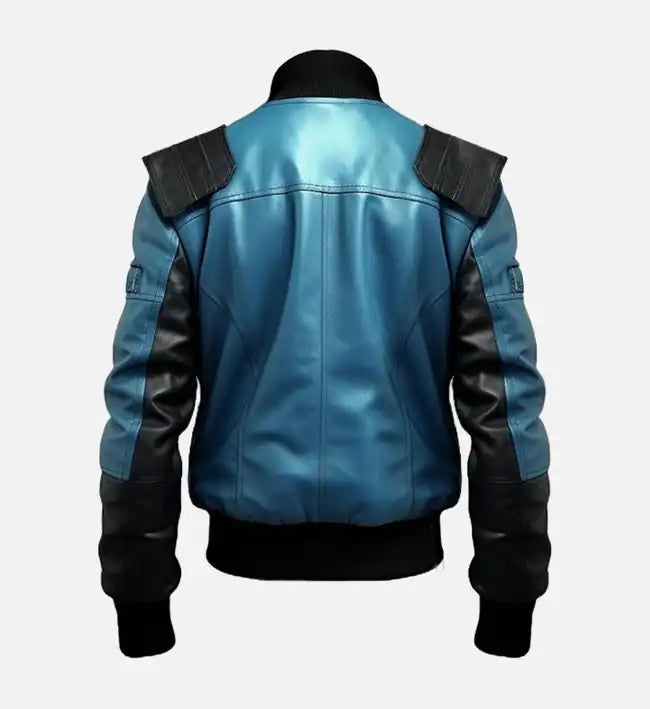 Men's Black & Blue Bomber Leather Jacket