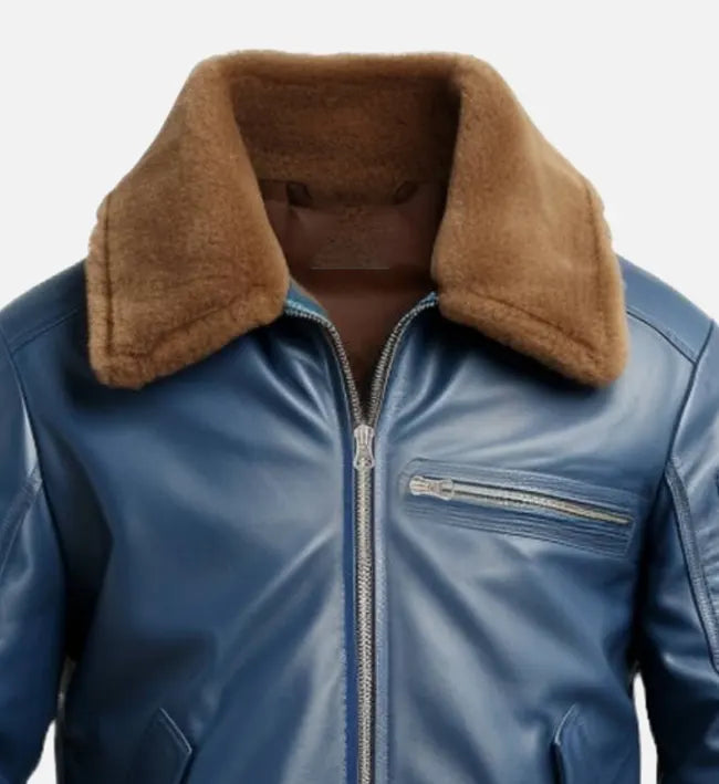 Men's Blue Flight Bomber Leather Jacket