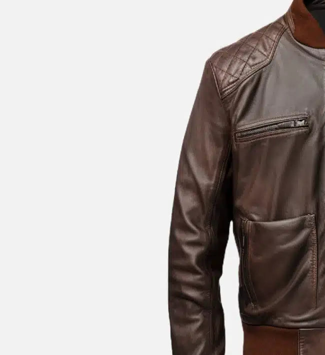 Men's Coffee Brown Bomber Leather Jacket