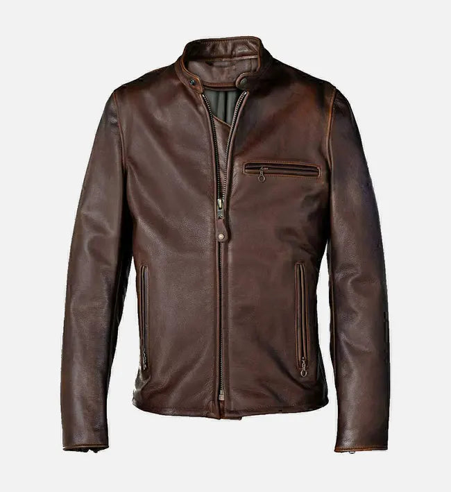 Men's Brown Distress Cafe Racer Leather jacket