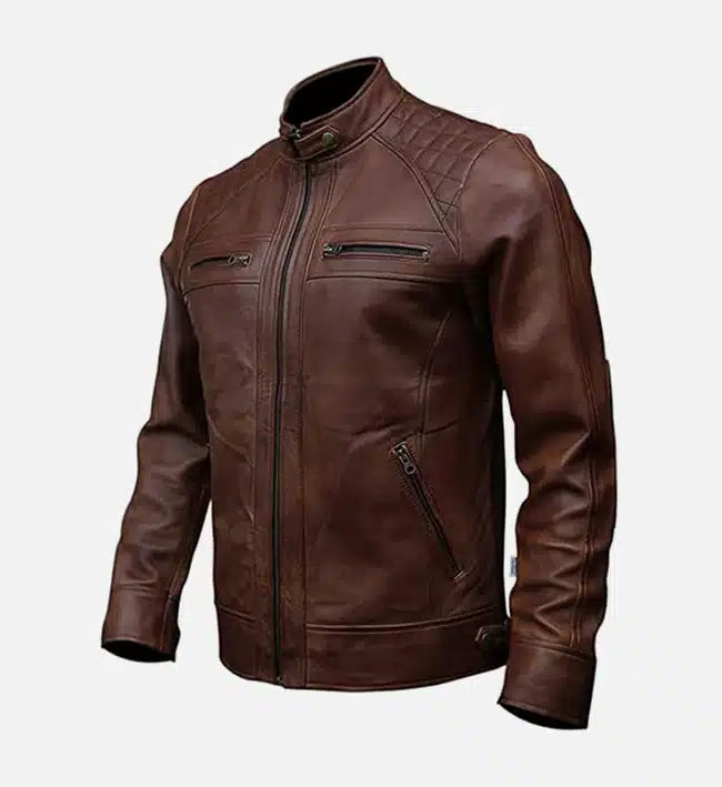 Men's Hudson Brown Moto Biker Leather Jacket