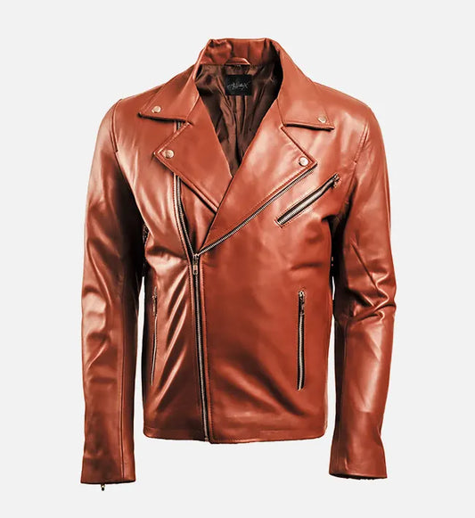 Men's Brown Leather Biker Jacket