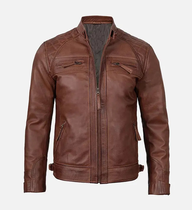 Men's Brown Leather Slim Fit Jacket