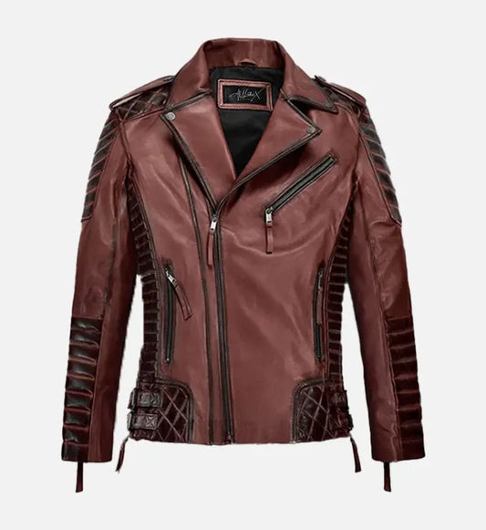 Men's Burnt Maroon Biker Leather Jacket