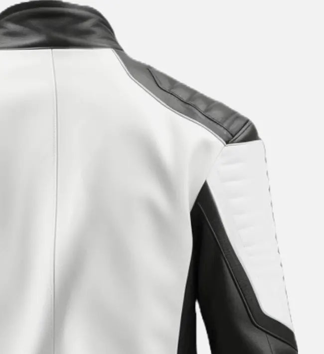 Men's Black White Cafe Racer Leather Jacket