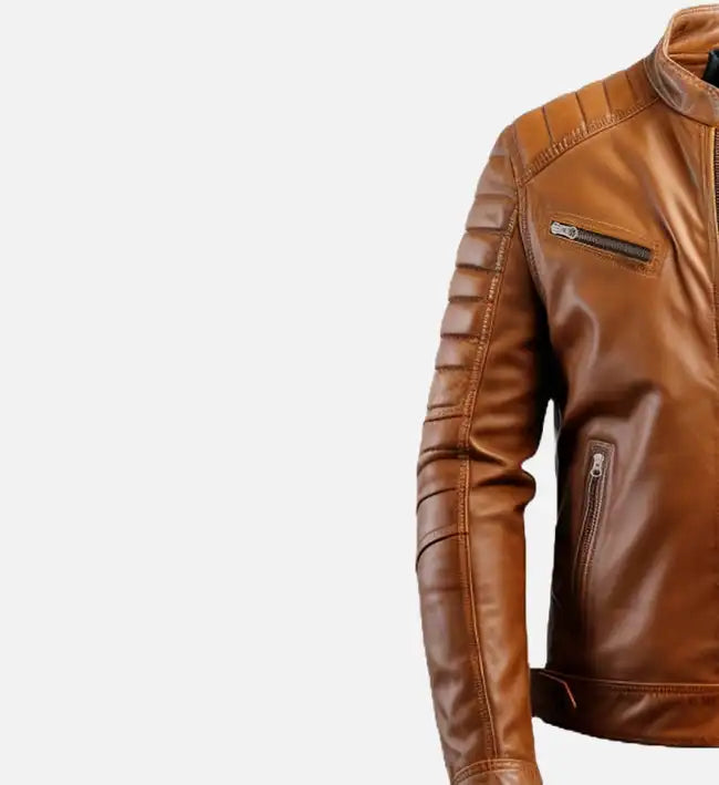 Men's Tan Leather Cafe Racer Jacket