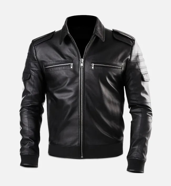 Men's Black Classic Biker Leather Jacket