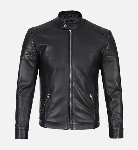 Men's Classic Black Leather Cafe Racer Jacket