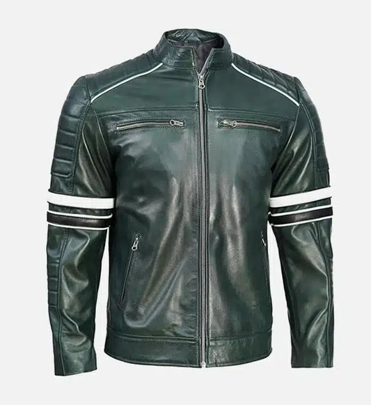 Men's Dark Green Motorcycle Leather Jacket