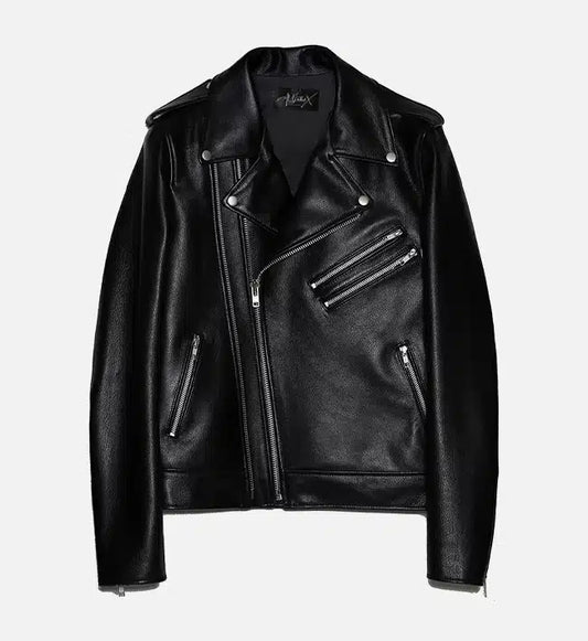 Men's Double Zipper Black Biker Jacket