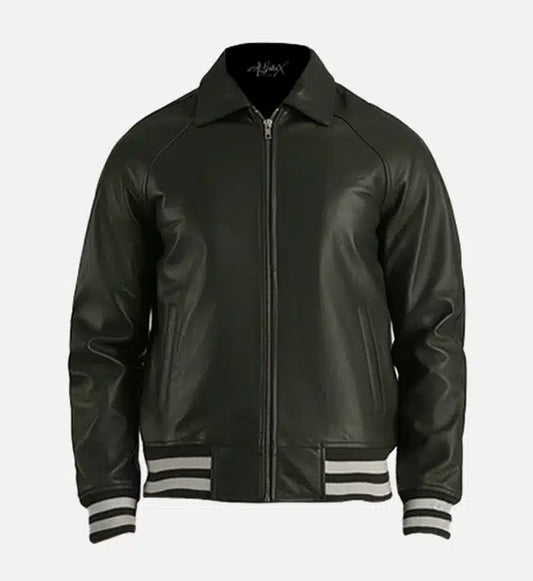 Men's Green Leather Varsity Jacket