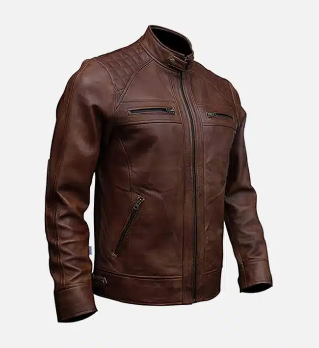 Men's Hudson Brown Moto Biker Leather Jacket