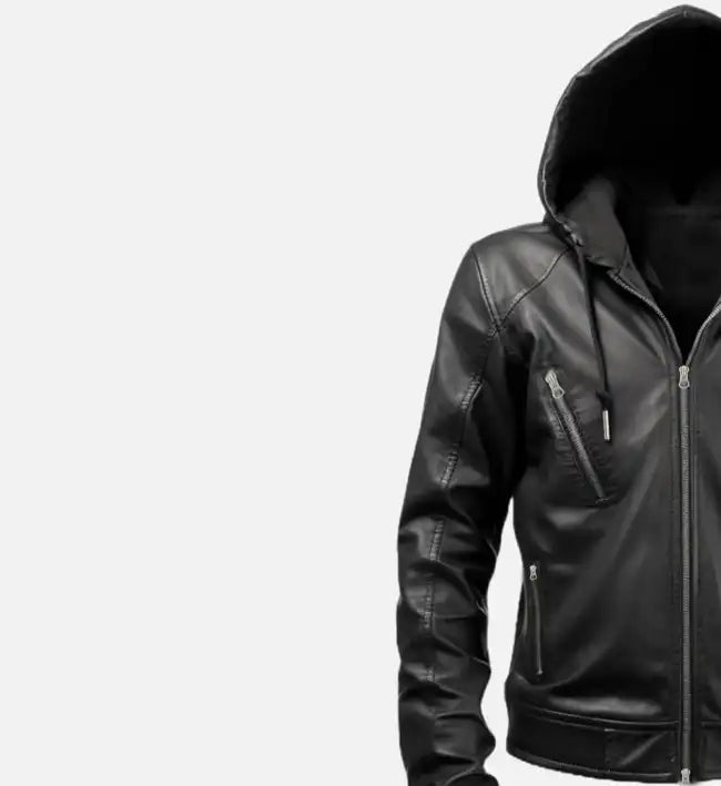 Men’s Black Hooded Leather Jacket