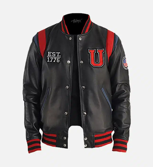 Men's Liberate USA Black Leather Varsity Jacket