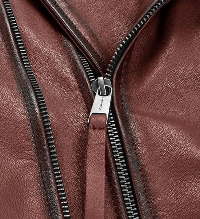 Men's Burnt Maroon Biker Leather Jacket