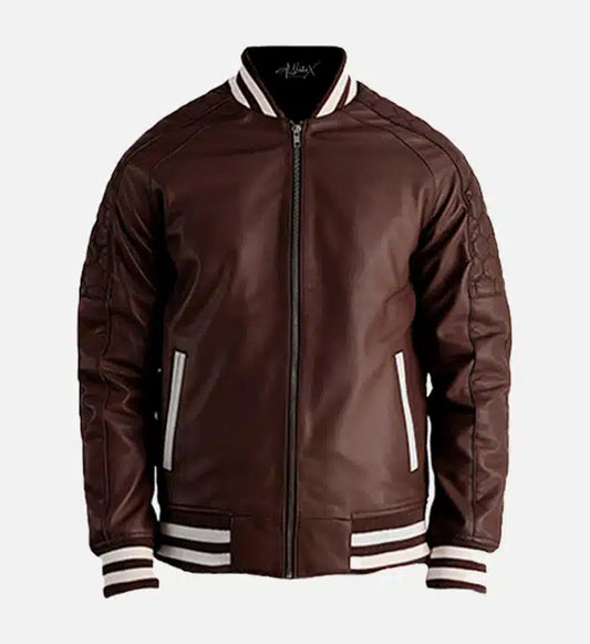 Men's Maroon Leather Varsity Jacket