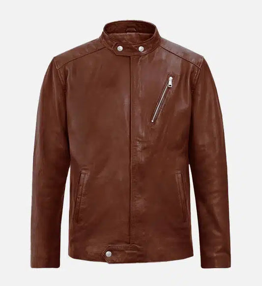 Men's Moto Tan Biker Leather Jacket