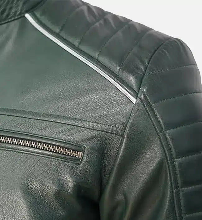 Men's Dark Green Motorcycle Leather Jacket