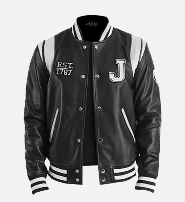 Men's New Jersey Black Leather Varsity Jacket