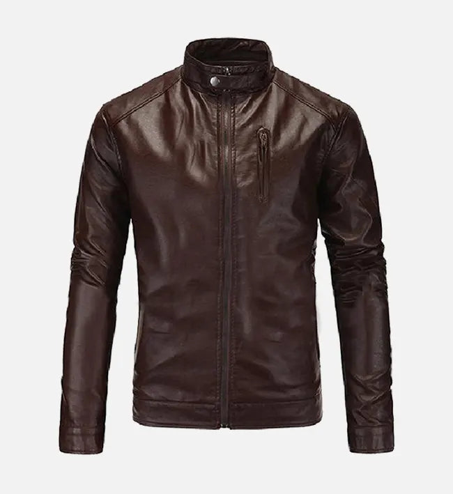 Mens Premium Dark Brown Leather Cafe Racer Jacket