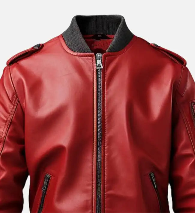 Men's Stylish Red Bomber Leather Jacket