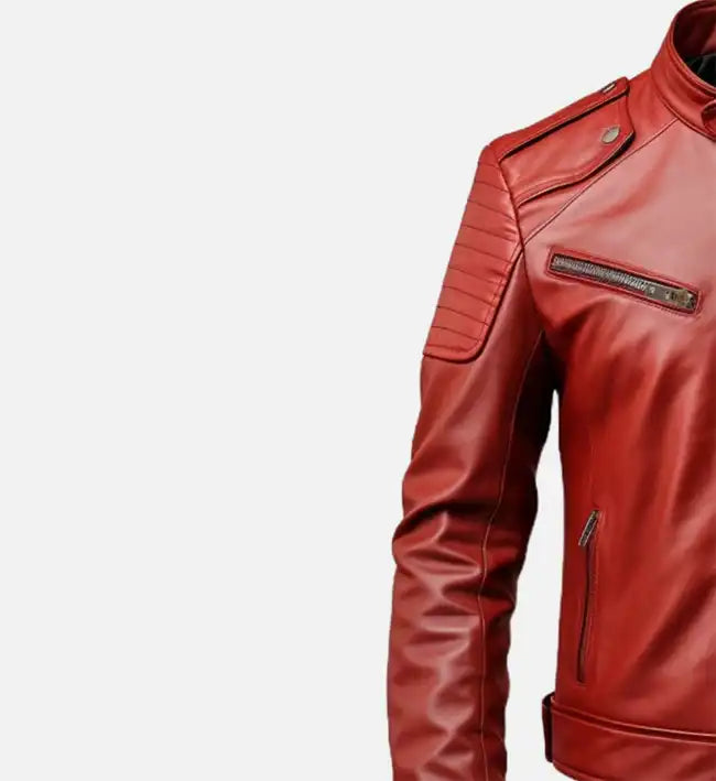 Men's Red Leather Biker Jacket