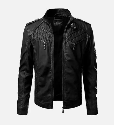 Men’s Slim Fit Black Biker Leather Jacket