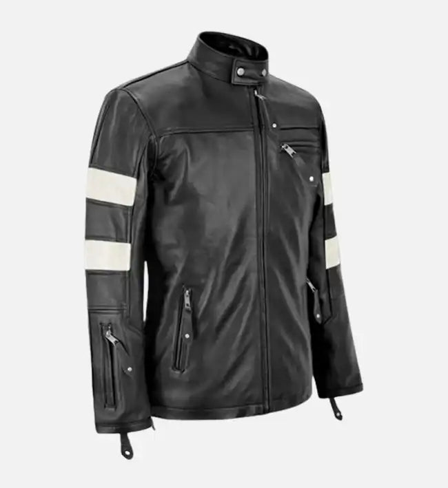 Men's Slim Fit Black & White Leather Jacket