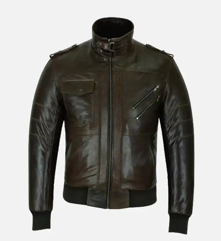 Men’s Slim Fit Brown Bomber Leather Jacket