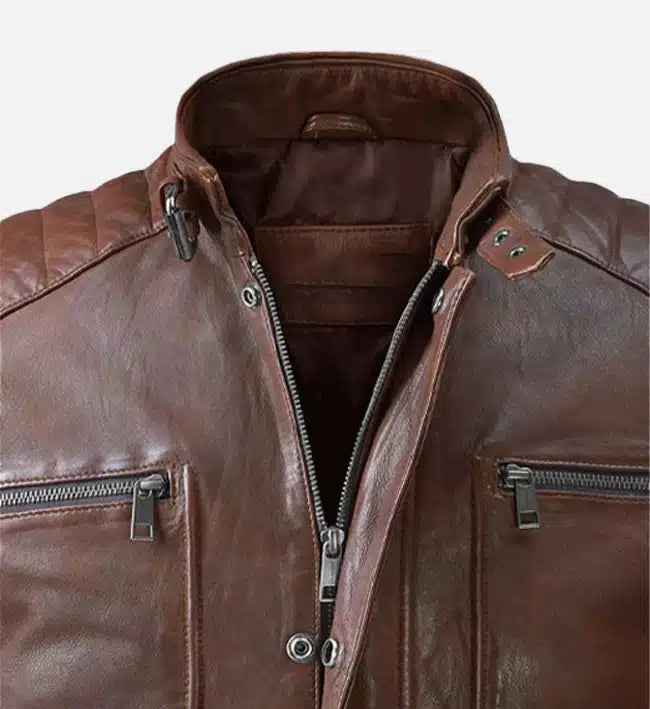 Men's Moto Spanish Brown Biker Leather Jacket