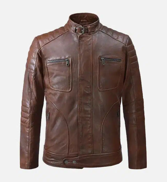 Men's Moto Spanish Brown Biker Leather Jacket