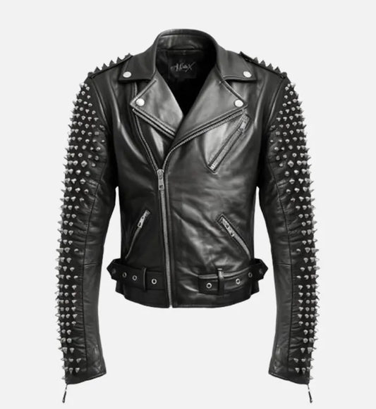 Men's Black Studded Biker Stylish Leather Jacket