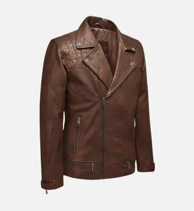 Men's Double Breast Tan Biker Leather Jacket