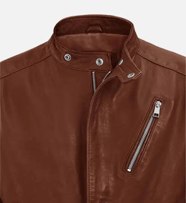 Men's Moto Tan Biker Leather Jacket