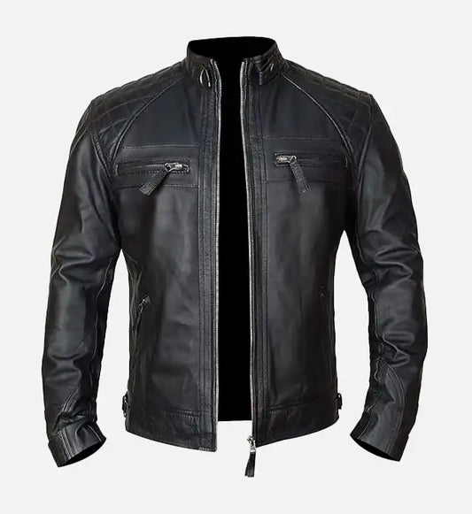 Men’s Timber Style Padded Shoulder Black Leather Jacket