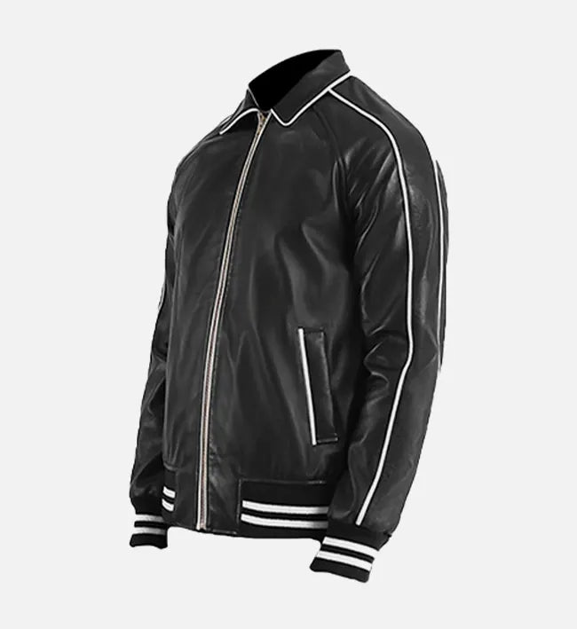 Men's Black Leather Varsity Jacket