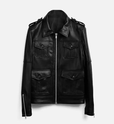 Men's Zip-Up Black Biker Leather Jacket