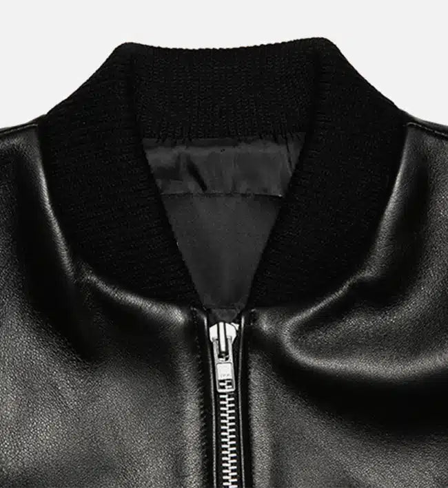 Men's Minimal Black Leather Jumper Jacket