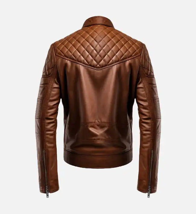 Men' Brown Racer Cafe Moto Leather Jacket