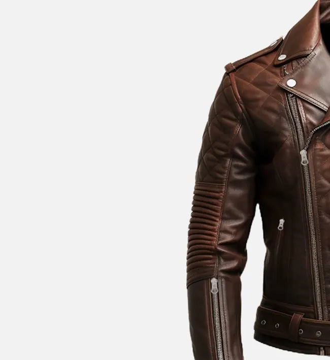 Men's Quilted Biker Brown Leather Jacket