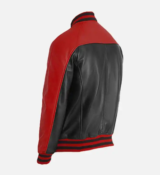 Men's Red & Black Leather Varsity Jacket