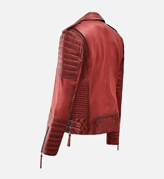 Women's Burnt Red Biker Leather Jacket