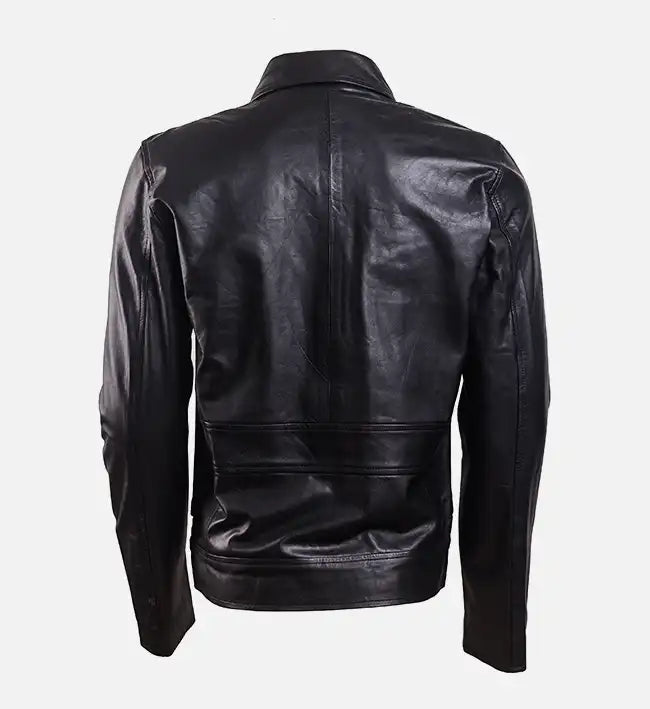 Men’s Shirt Collar Black Biker Leather Jacket