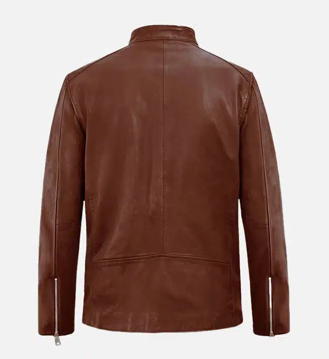 Men's Moto Tan Biker Leather Jacket