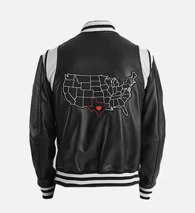 Men's Texas Black Leather Varsity Jacket