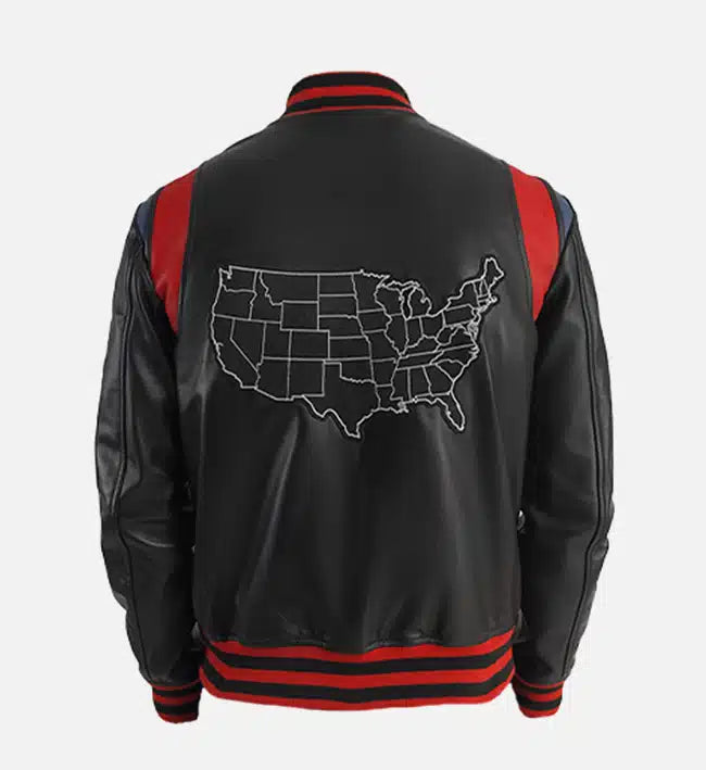 Men's Liberate USA Black Leather Varsity Jacket