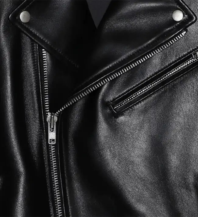 Women Minimal Black Biker Leather Jacket