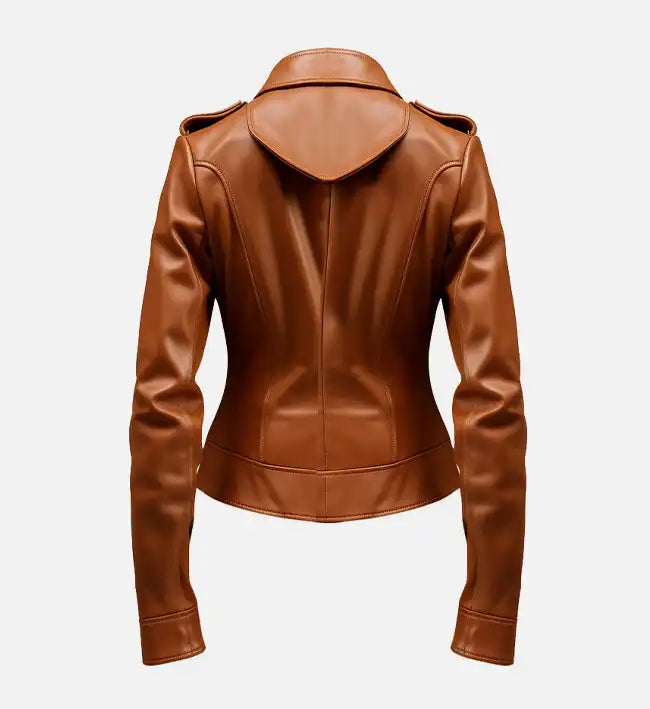 Slim fit Women Brown Leather Jacket