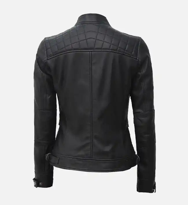 Women’s Black Quilted Cafe Racer Leather Jacket